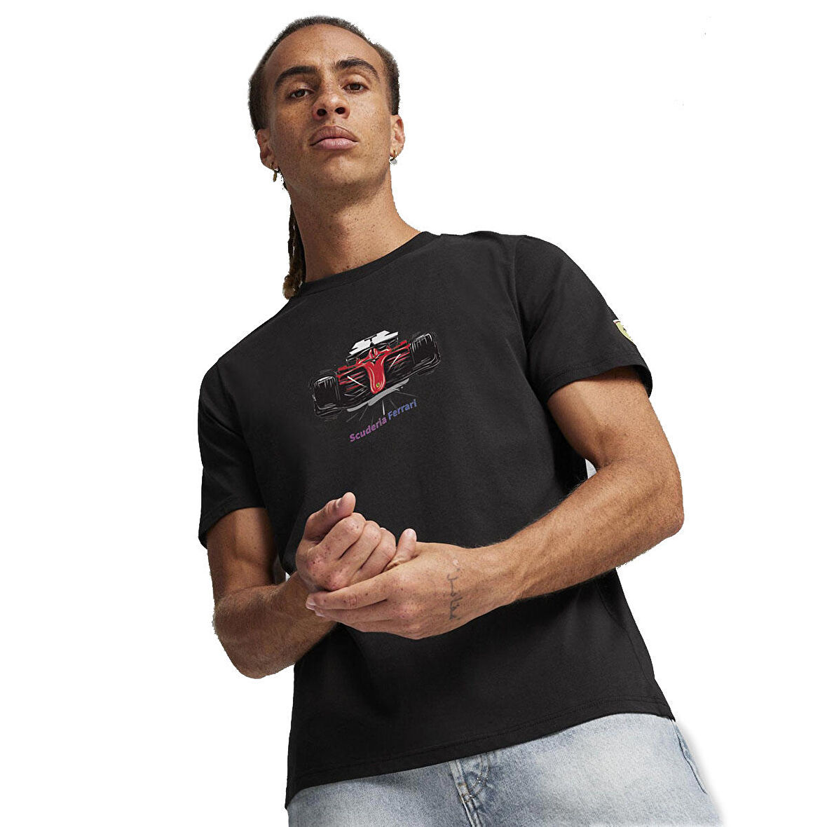 Ferrari Race Erkek Siyah Günlük Stil T-Shirt 62380301