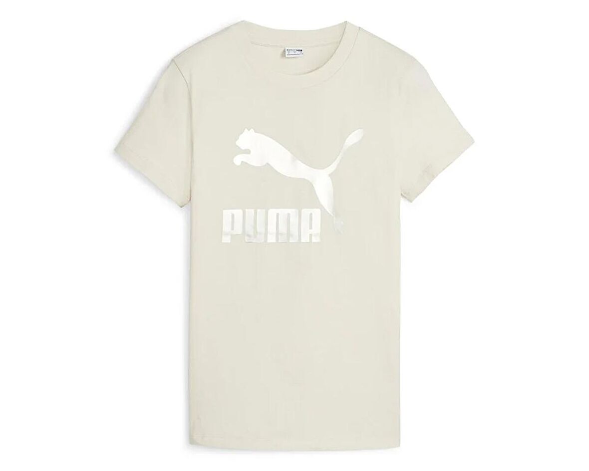 Puma Classics Shiny Logo Tee Kadın Günlük Tişört 62559787 Bej