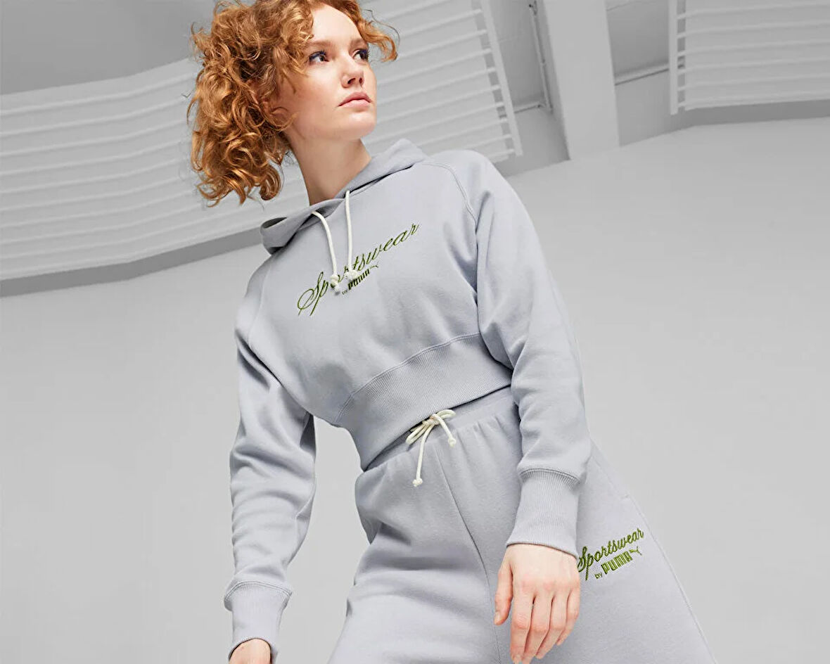 Puma Classics+ Relaxed Hoodie Kadın Günlük Sweatshirts 62427363 Gri