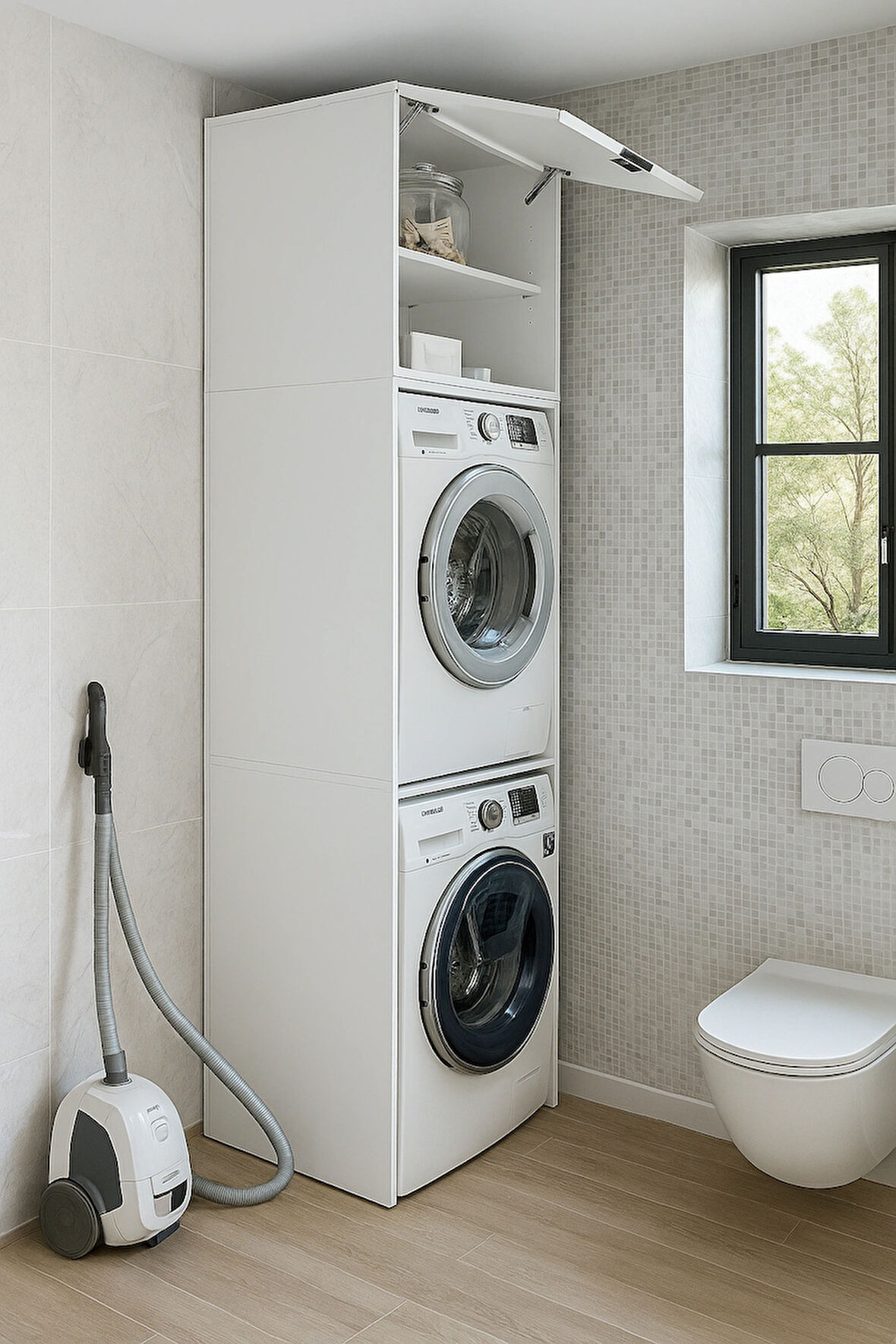 Reyo Banyo Dolabı Çamaşır Ve Kurutma Makinesi Dolabı Mat Beyaz