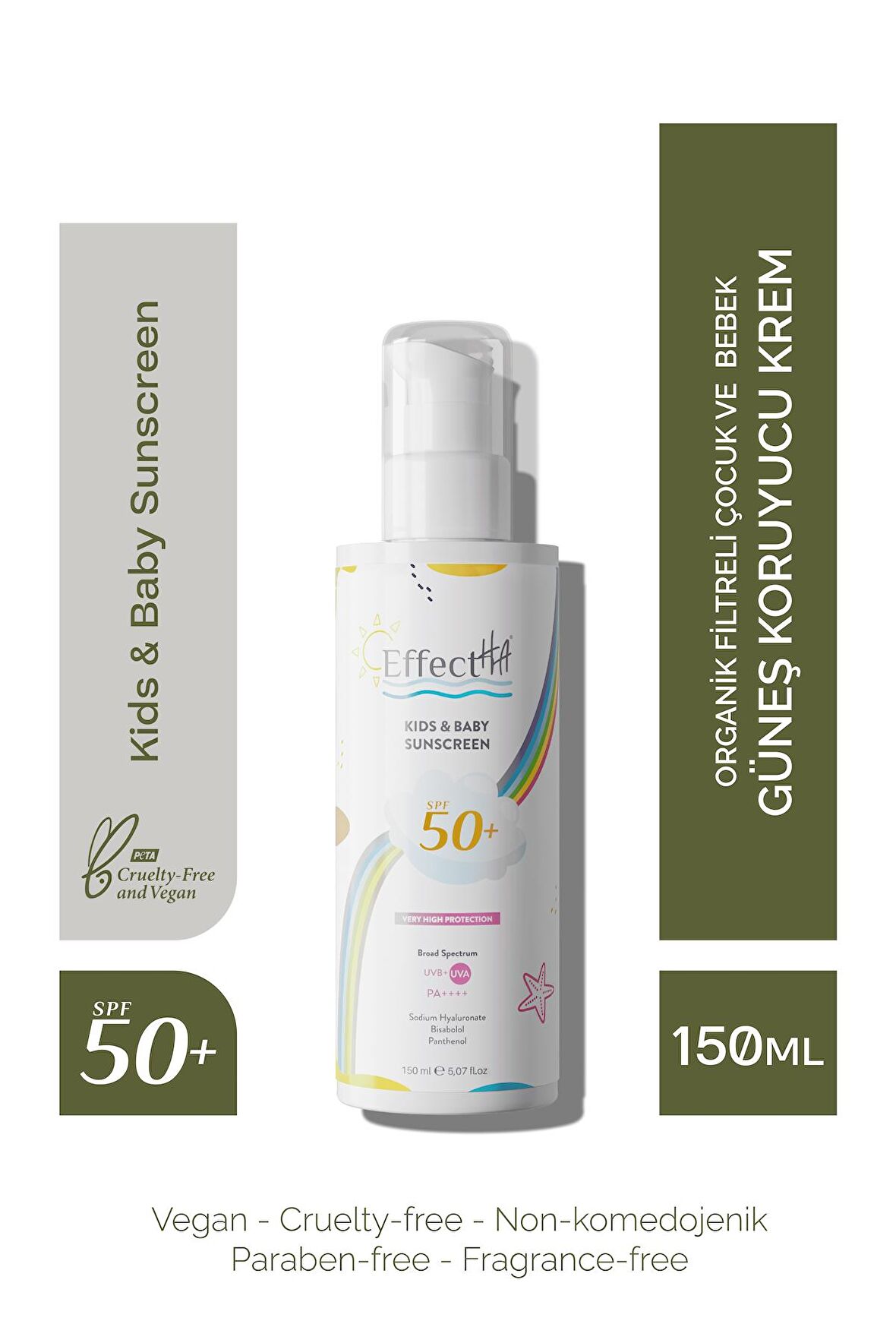 EffectHA Kids & Baby Sunscreen Organik Filtreli Çocuk ve Bebek Güneş Koruyucu Krem SPF50+ 150ml