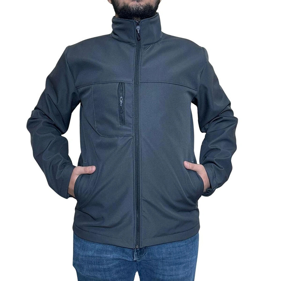 Erkek Softshell Kışlık Outdoor Fermuar cepli İçi şardonlu Rüzgar ve Su geçirmez Mont