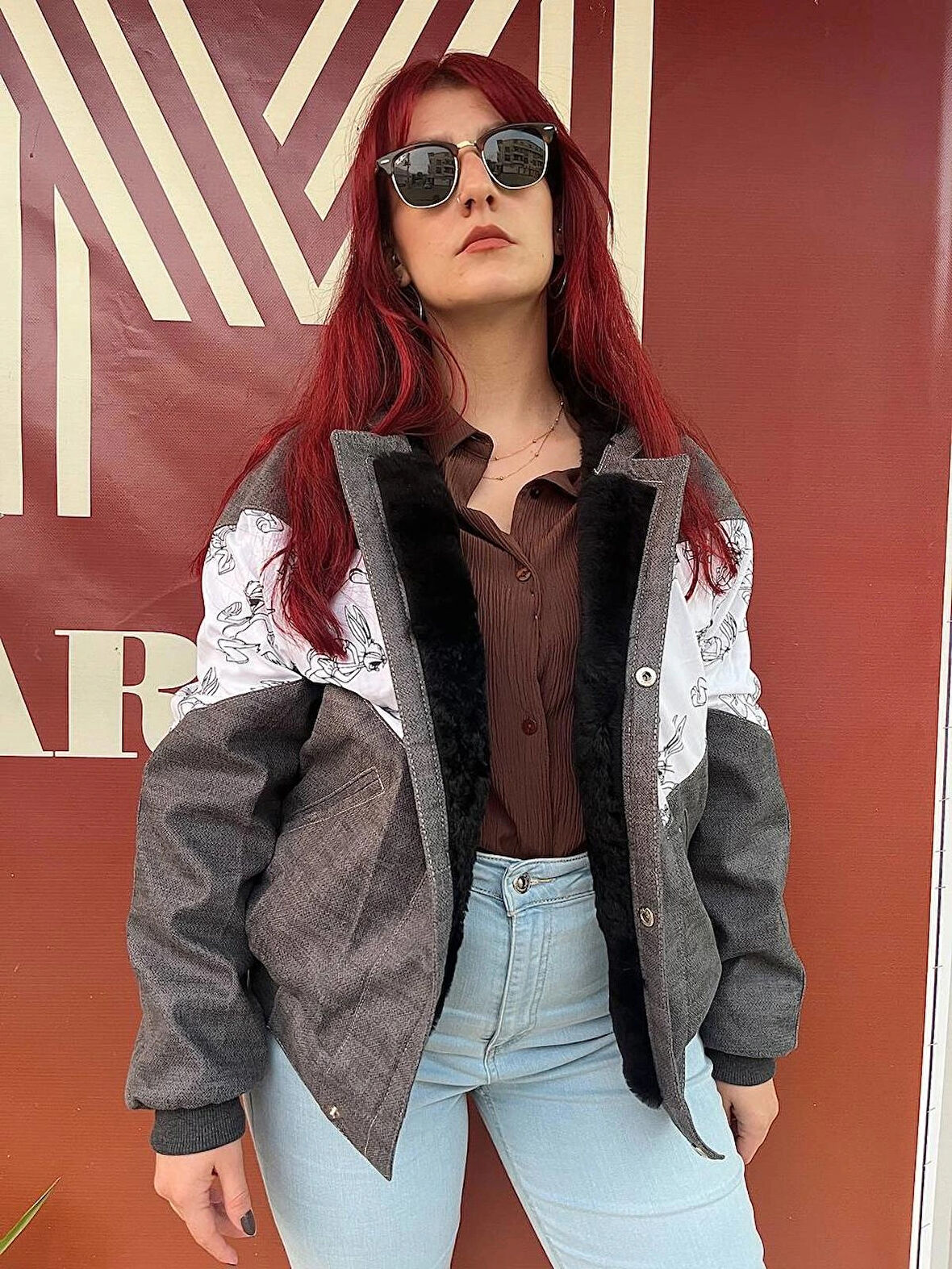 Vintage Oversize Retro Etnik Desenli Kürklü Ceket Abugs4