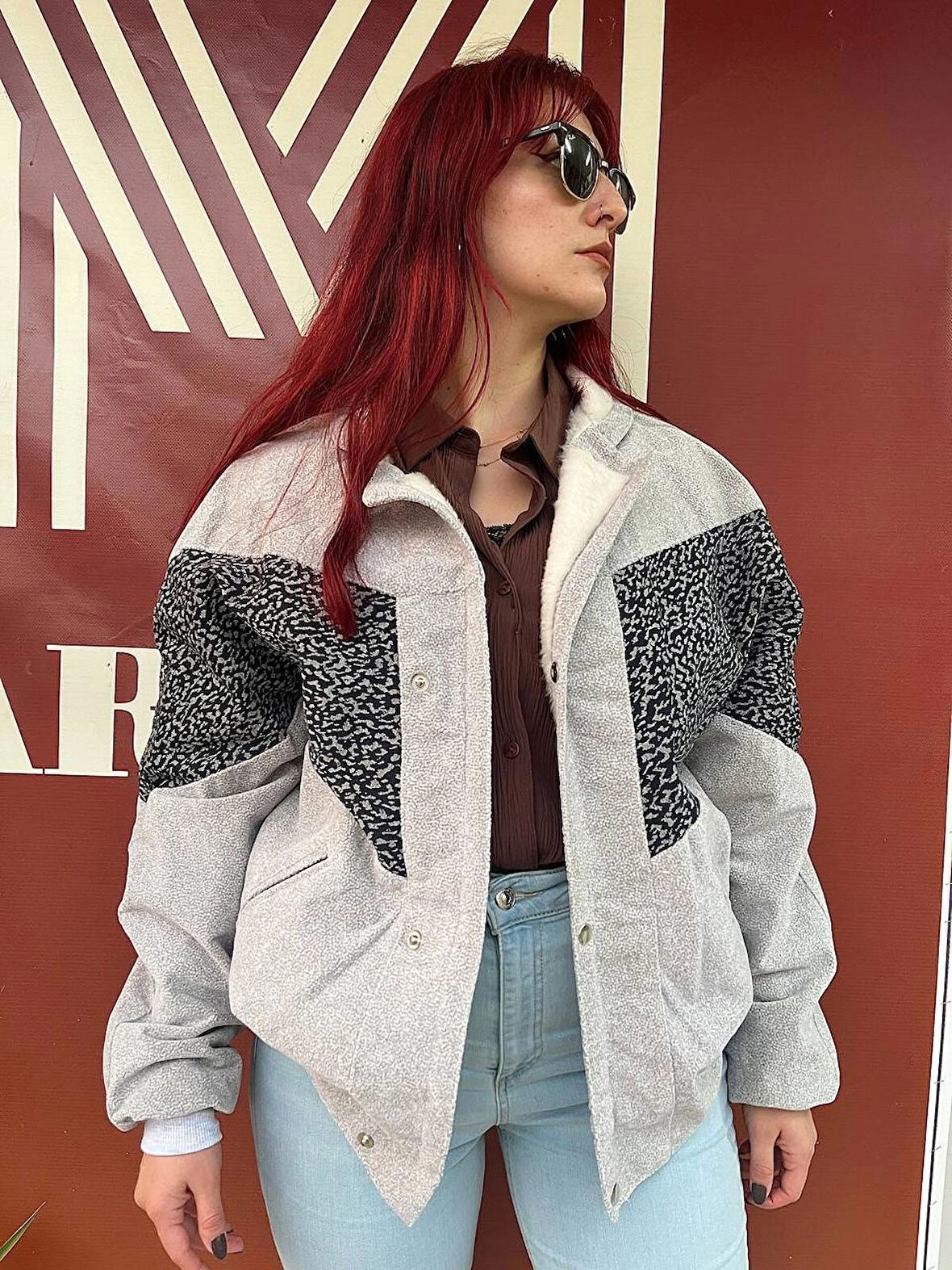 Vintage Oversize Retro Etnik Desenli Kürklü Ceket Kdsbb4