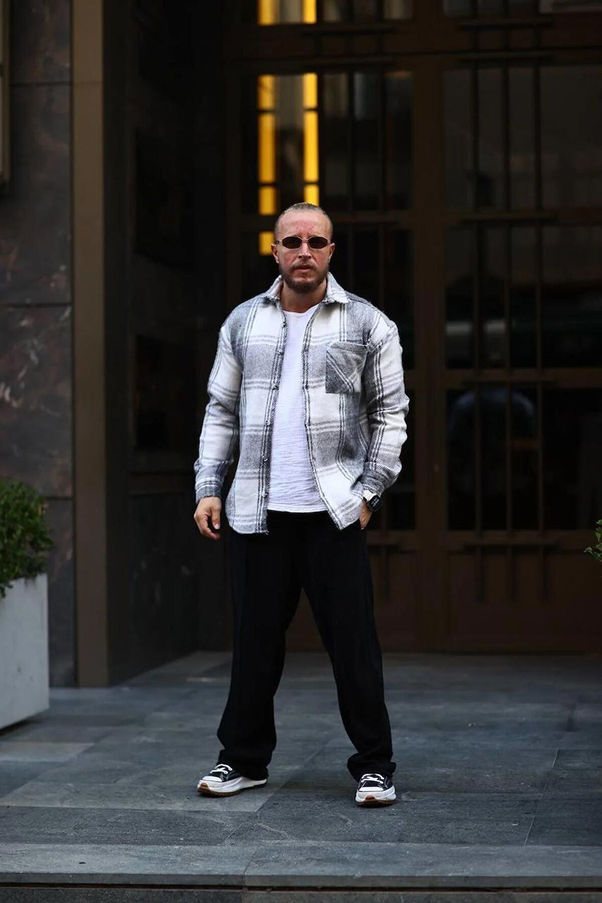 Erkek Unisex Jakarlı Gri  Oversize Gömlek
