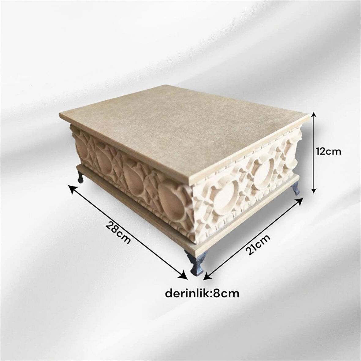 Ahşap- Ham Mdf- Desenli-takı-makyaj-aksesuar-çok Amaçlı- Ayaklı dikdörtgen Dekoratif Kutu