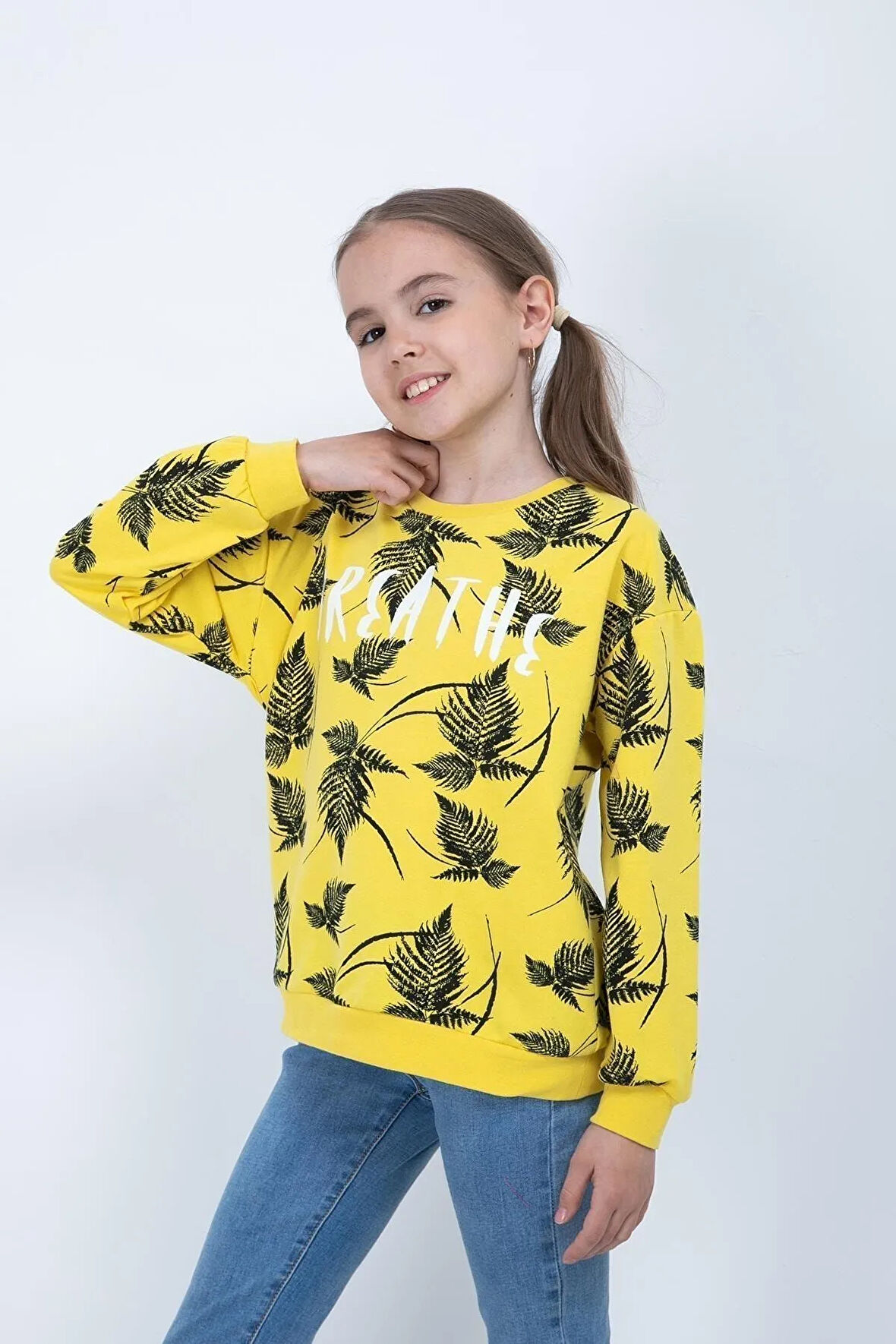 Trendless Kız Çocuk Yaprak Desenli Sweatshirt