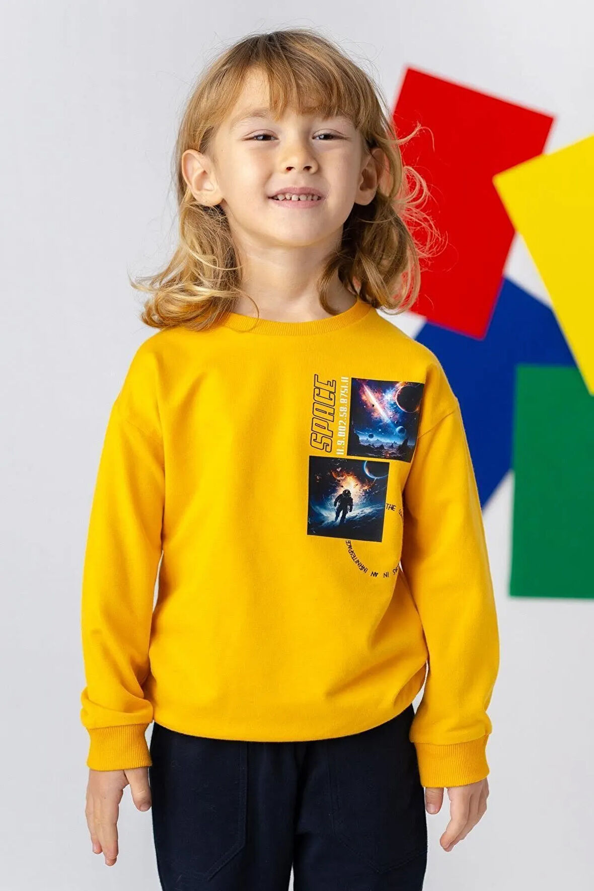 Erkek Çocuk Uzay Baskılı Basic Sweatshirt