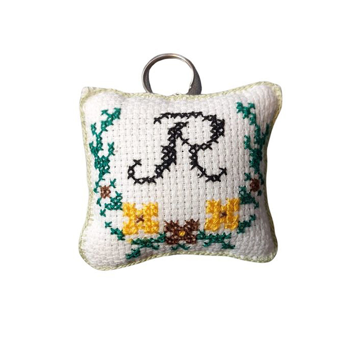 Uretti - Sibel 2453 6382 El Yapımı R Harfi Kanaviçe Anahtarlık