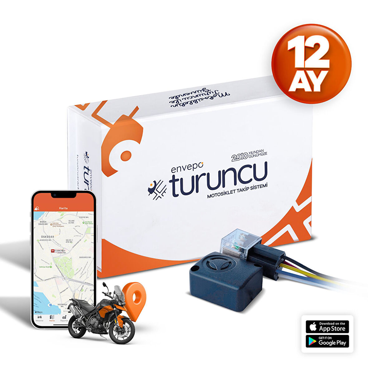 TURUNCU MOTOSİKLET TAKİP CİHAZI (12 AYLIK) + BUZZER