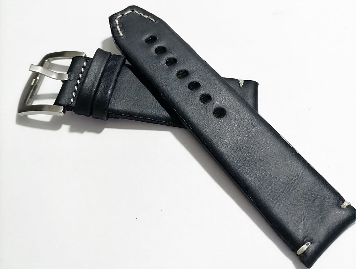 Fado Greyzi Deri Fosil & Her Saate Uygun Saat Kordonu 24 mm kahve   (137 )Koyu mavi