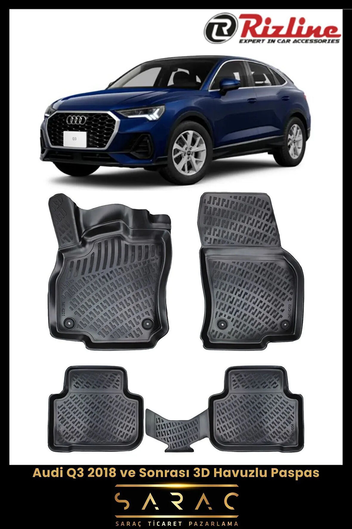 Rizline Audi Q3 2021 Model 3D Havuzlu Paspas