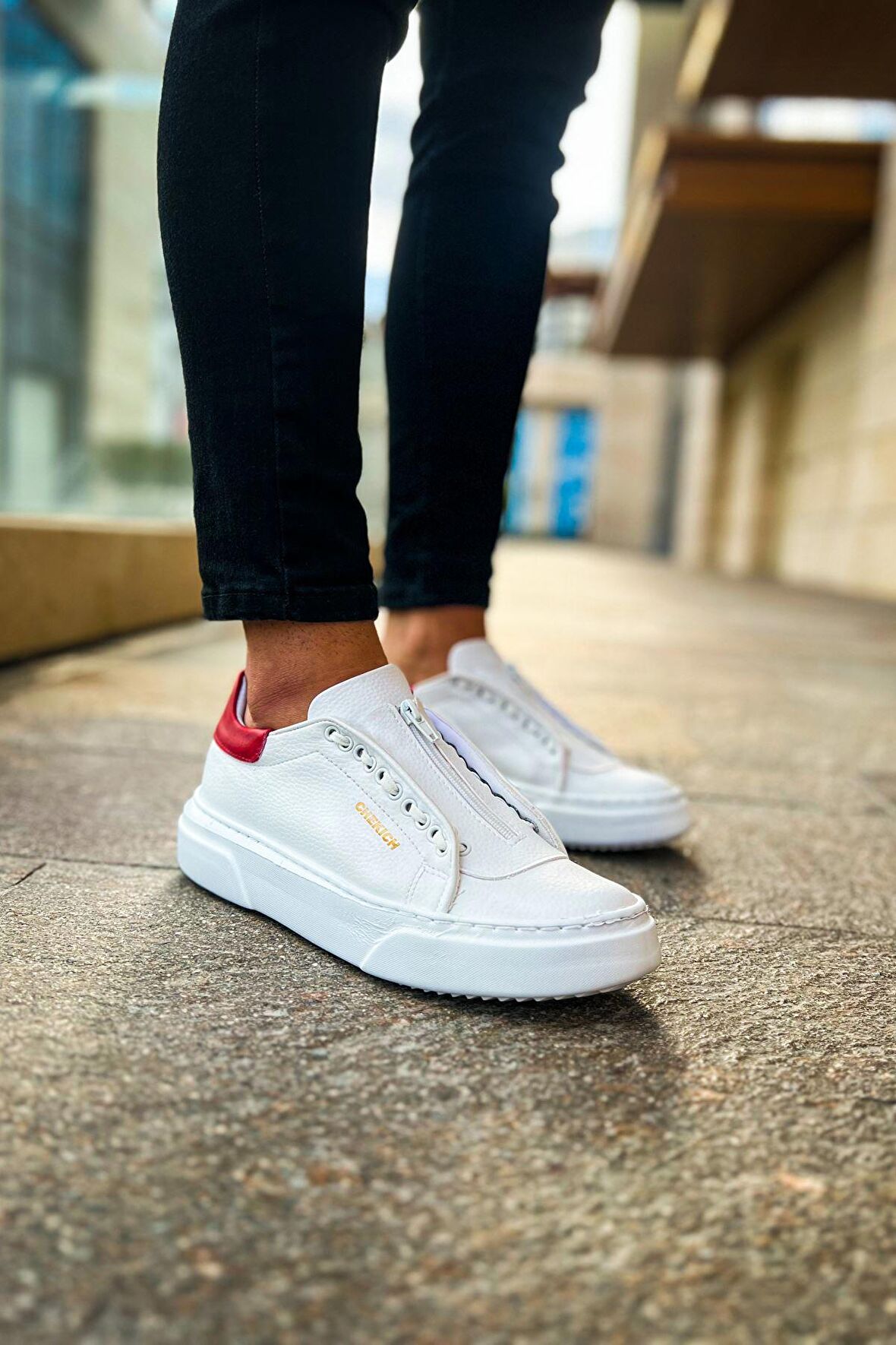 CH092 MBT Zip Style Erkek Ayakkabı BEYAZ/KIRMIZI