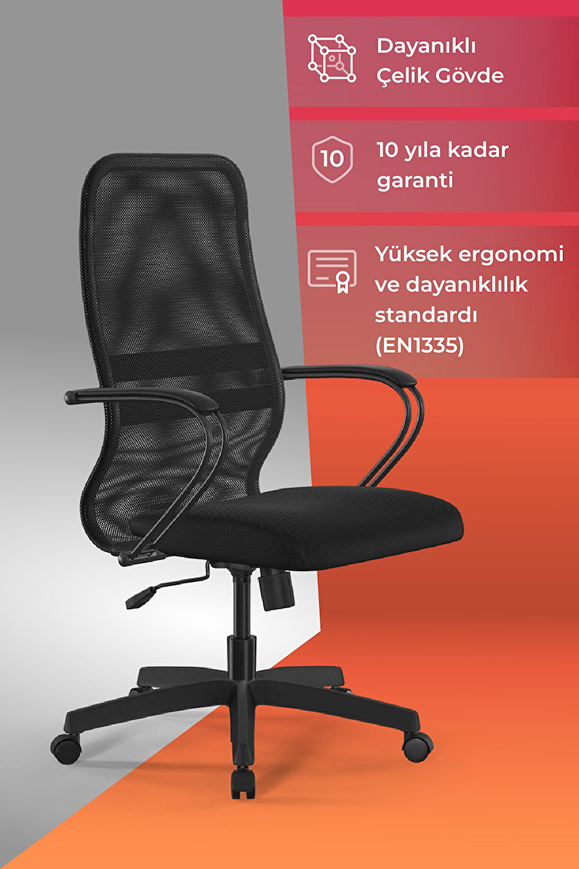 Ergolife Sit 8 Ofis Koltuğu | Krom Ayaklı, Tekerlekli, Siyah, Bilgisayar Sandalyesi - 411.58.1.222