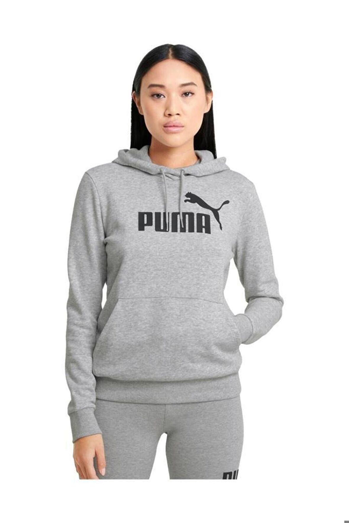 Puma ESS Logo Hoodie Gri Kadın Sweatshirt 