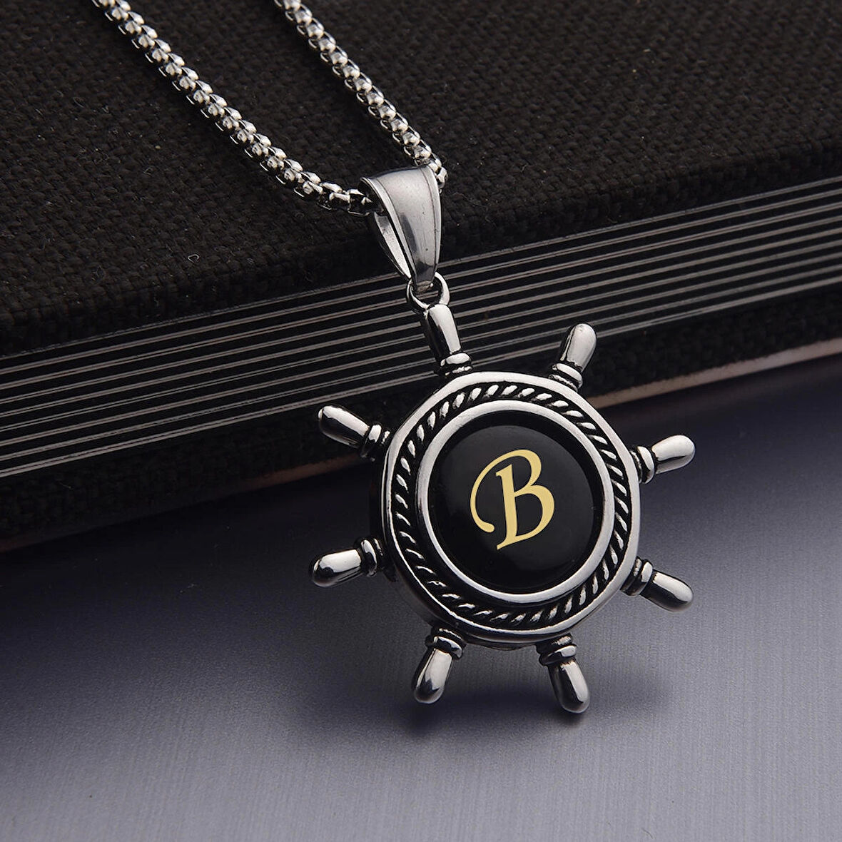 Captain Harfli Denizci Kaptan Gemici Dümeni Erkek Çelik Kolye