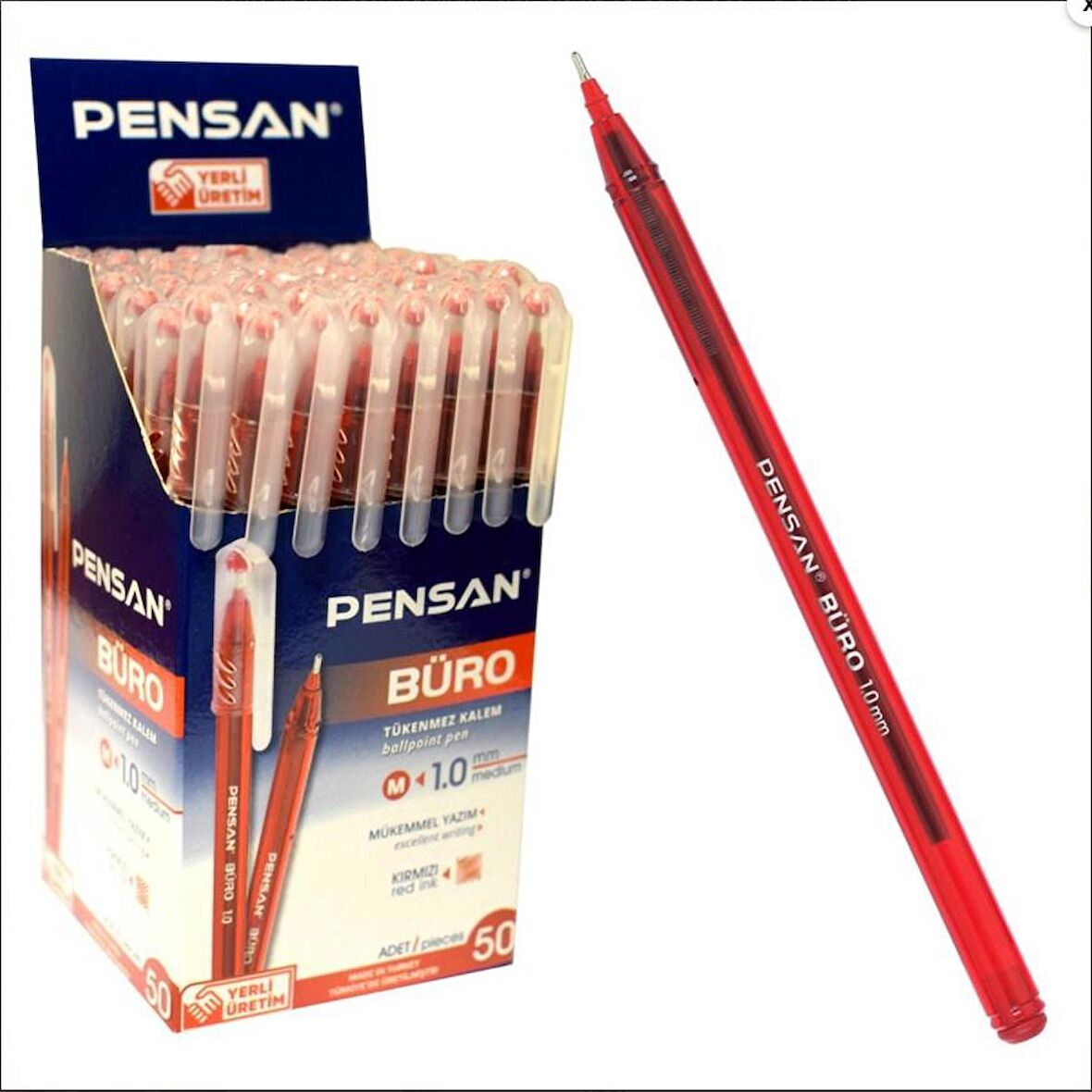 Tükenmez Kalem 10 Adet Kırmızı Renk 1.0mm Büro Tipi Ballpoint Pensan Büro Tükenmez Kalem 10 Adet Kırmızı Renk 1.0mm 2270