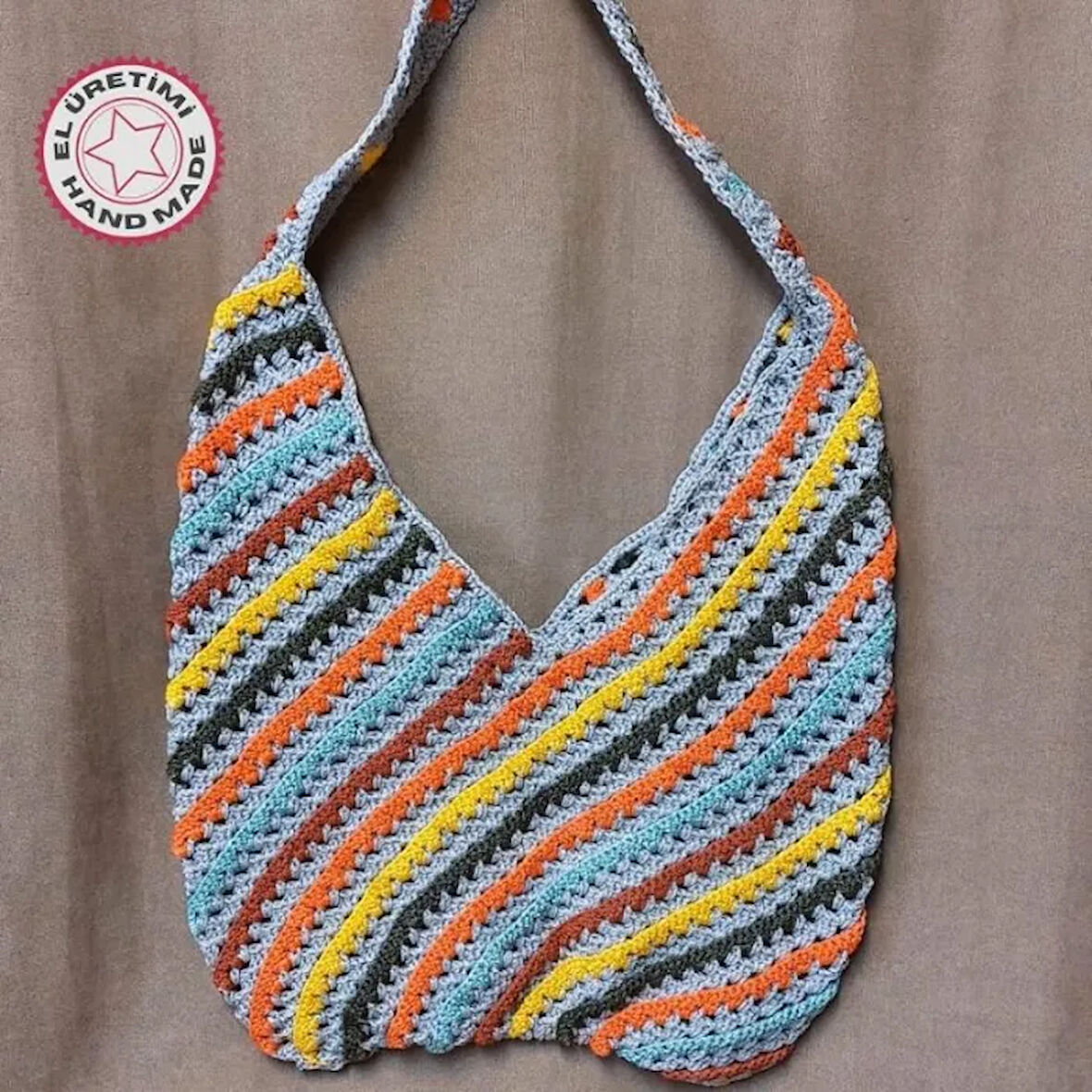 Uretti - Emine 9106 - 1354 El Örgüsü Çapraz Şerit Model Çok Renkli Omuz Çantası