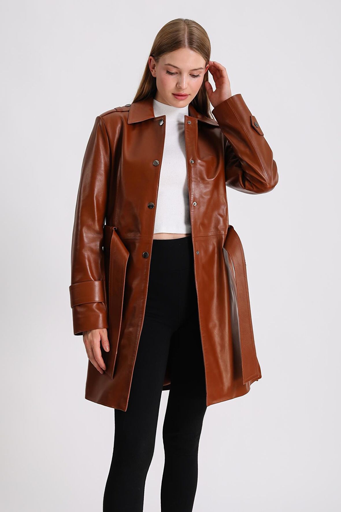 Kadın Hakiki Deri Trençkot