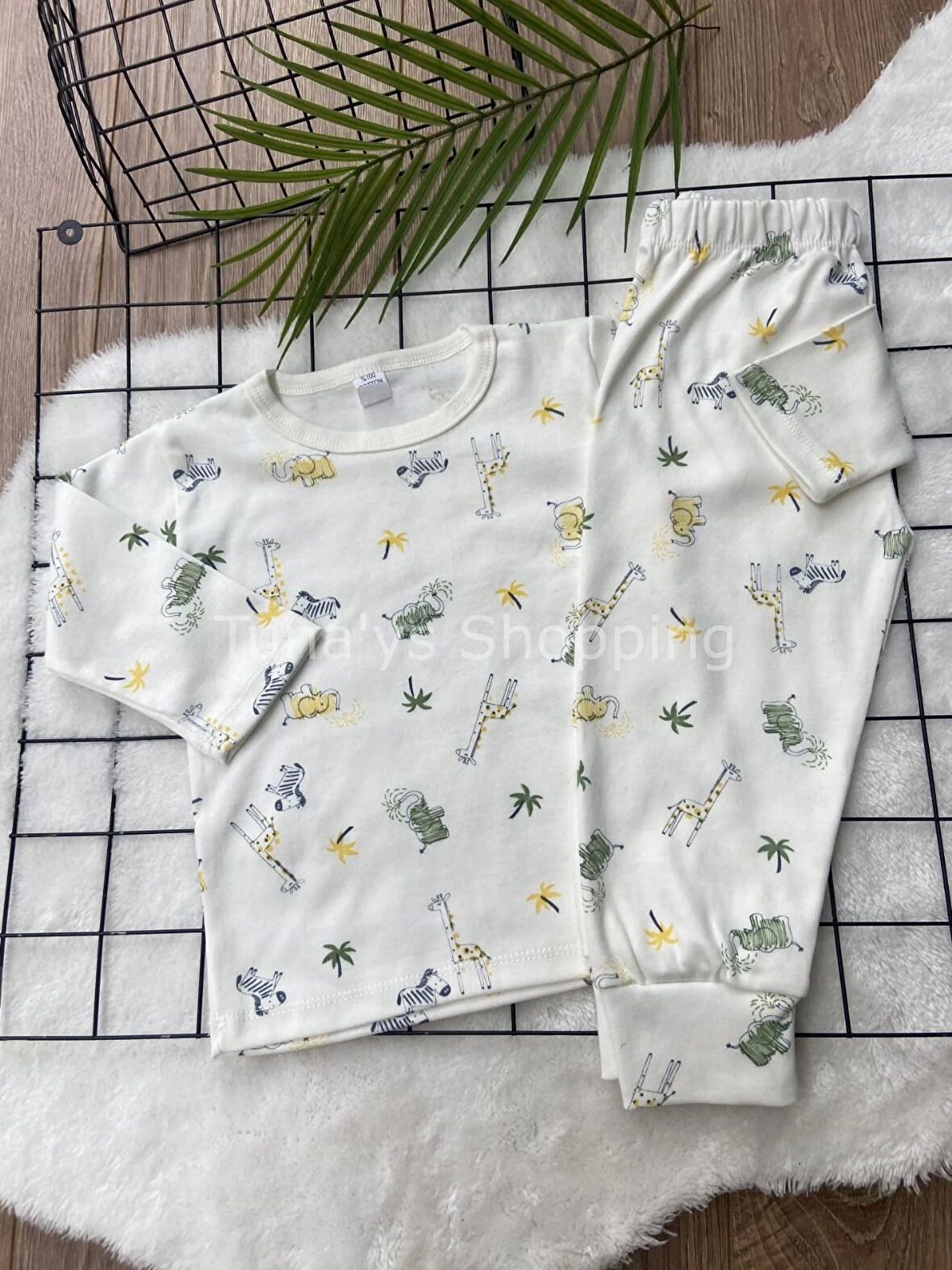 %100 Pamuk Penye Kumaş Bebek Çocuk Pijama Takım - pijama takımı RENKLİ FİLLİ ZURAFALI (Bc78LLyWJ5z9T)