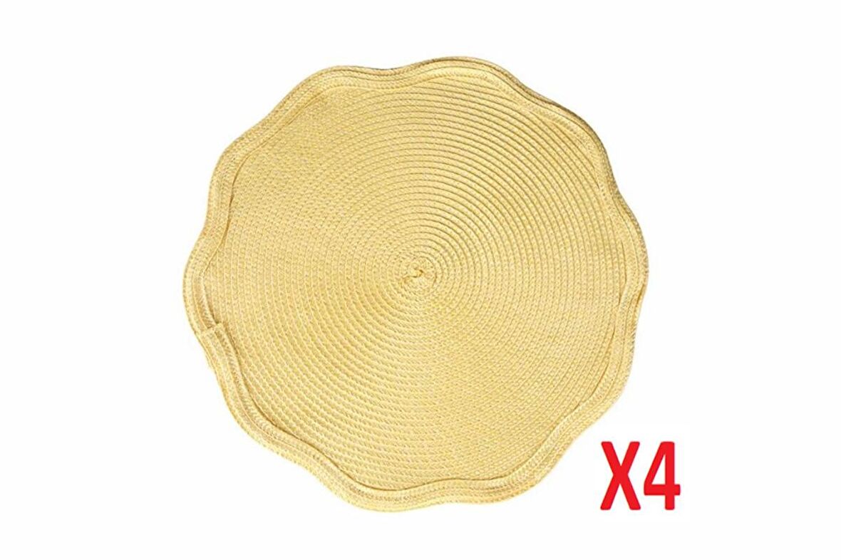 Porland Priya 38 cm Yuvarlak Sarı Silinebilir Örme Amerikan Servis Takımı 4 Kişilik