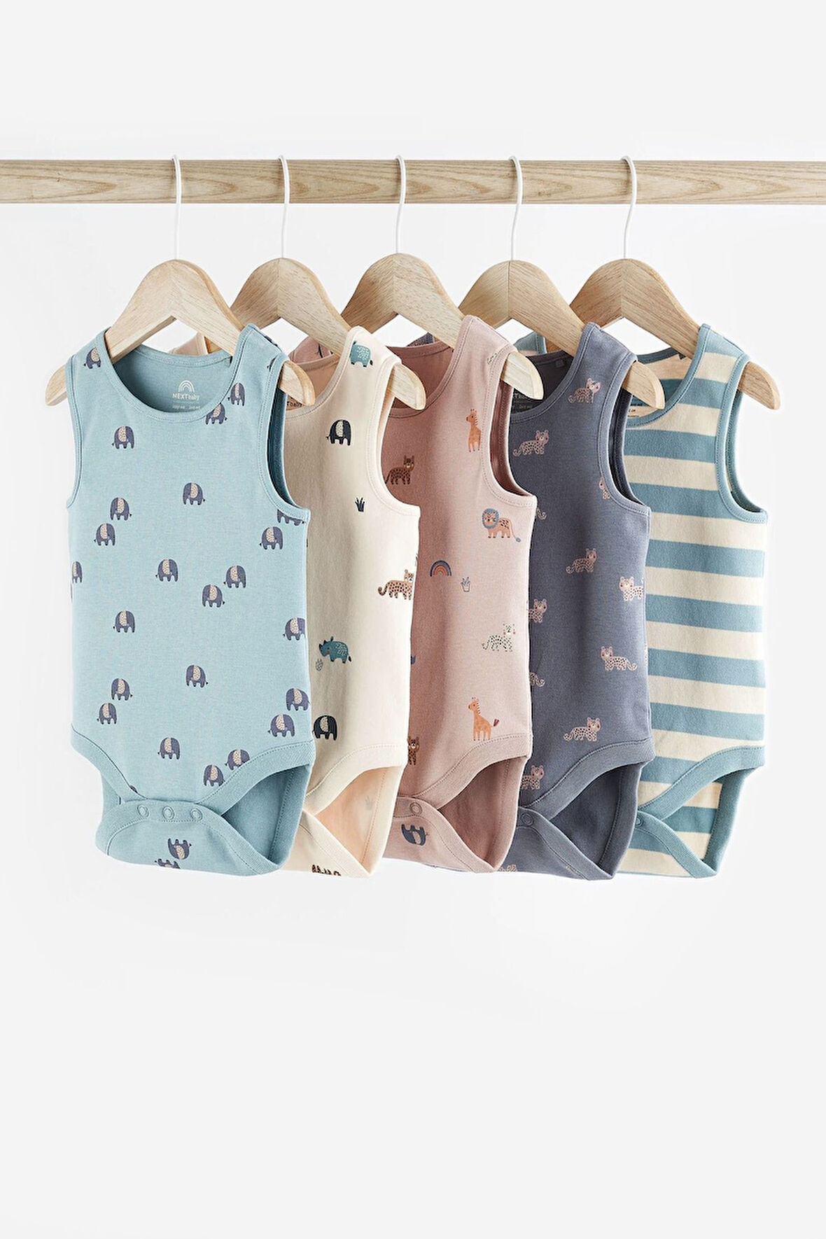 Next Baby % 100 Pamuklu Deniz Mavisi Kolsuz 5’li Body Zıbın Set