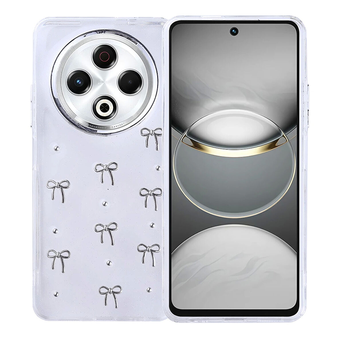 Tecno Spark 30 4G Uyumlu Kılıf Airbag Tasarımlı Simli Şeffaf Kutup Kapak