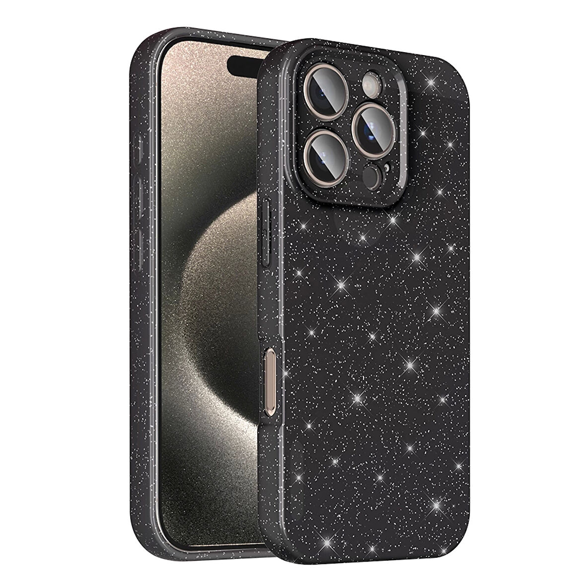 Apple iPhone 16 Pro Max Uyumlu Kılıf Kamera Korumalı Simli Lüks Koton Kapak