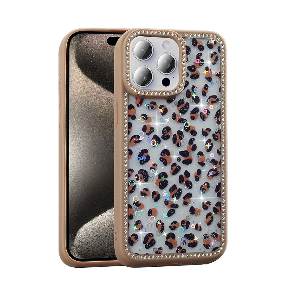 Apple iPhone 15 Pro Uyumlu Kılıf Taşlı ve Simli Tasarım Azra Kapak