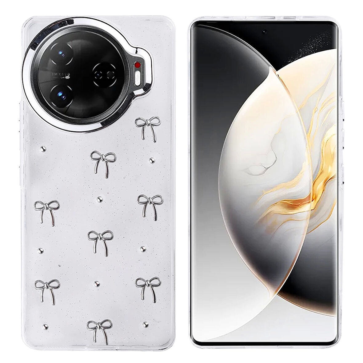 Tecno Camon 30 Pro 5G Uyumlu Kılıf Darbe Koruma Airbag Tasarımlı Simli Şeffaf Kutup Kapak