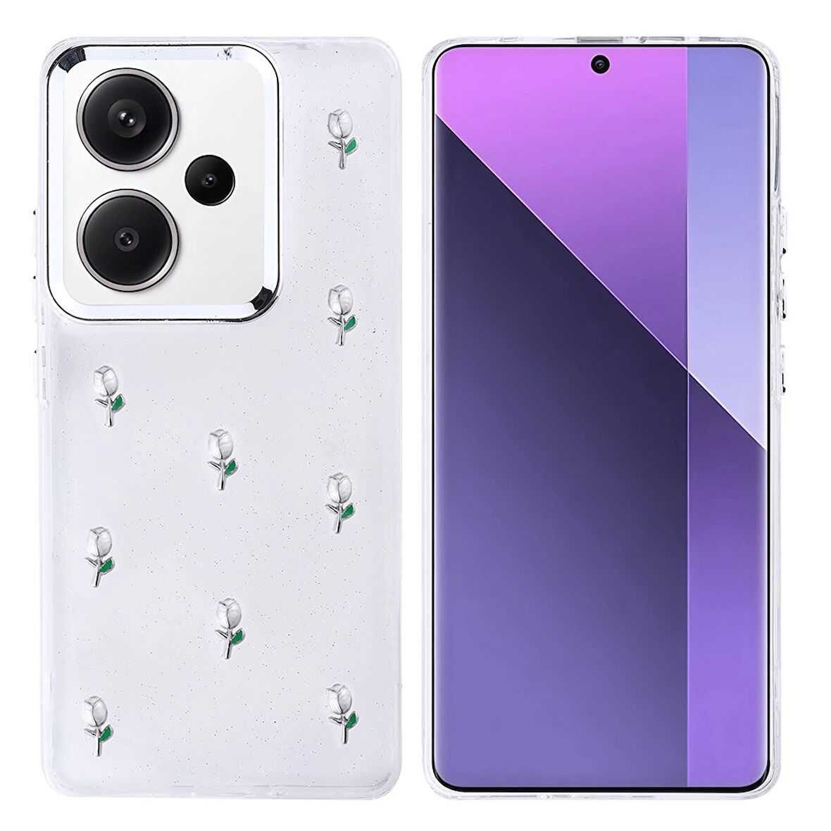 Xiaomi Redmi Note 13 Pro Plus 5G Uyumlu Kılıf Darbe Koruma Airbag Tasarımlı Simli Şeffaf Kutup Kapak