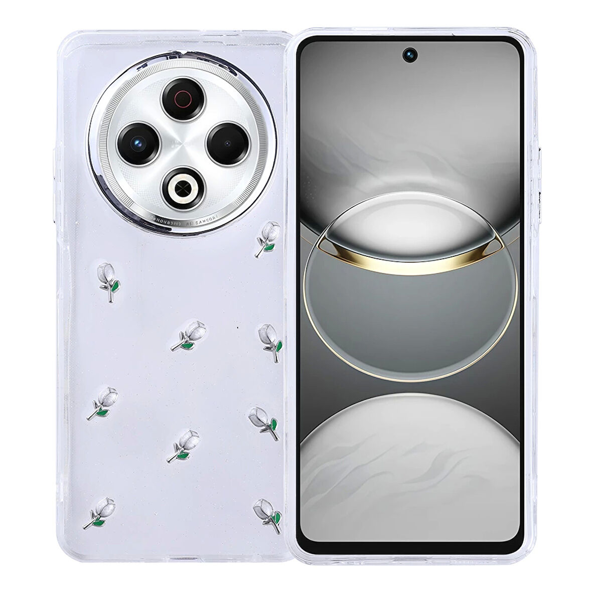 Tecno Spark 30 4G Uyumlu Kılıf Airbag Tasarımlı Simli Şeffaf Kutup Kapak