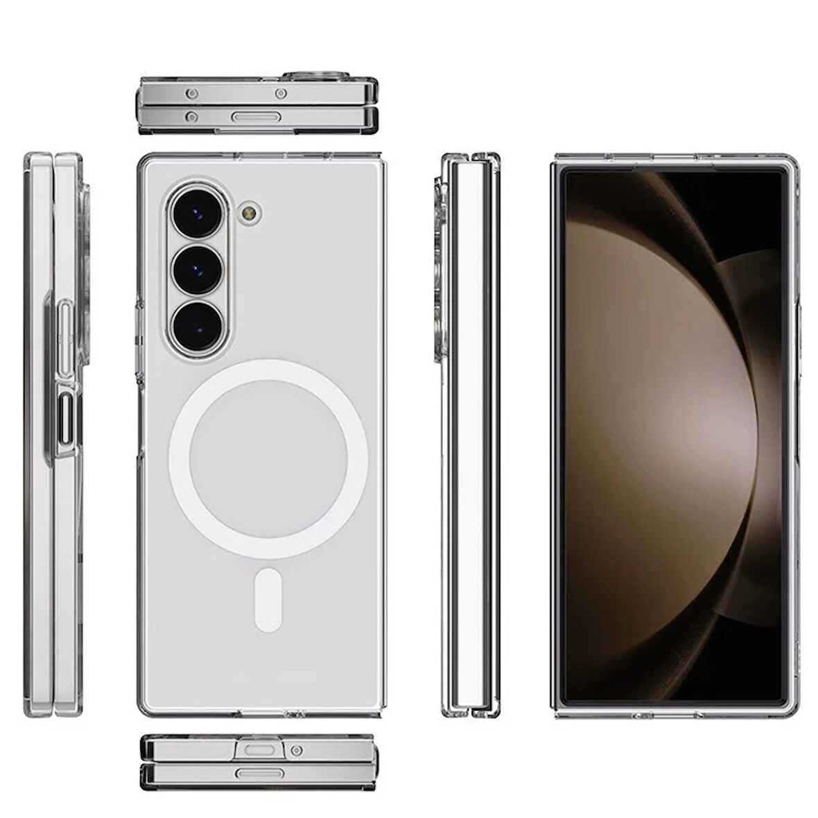 Samsung Galaxy Z Fold 6 Uyumlu Kılıf Kamera Korumalı Magsafe Sert PC Şeffaf Porto Kapak