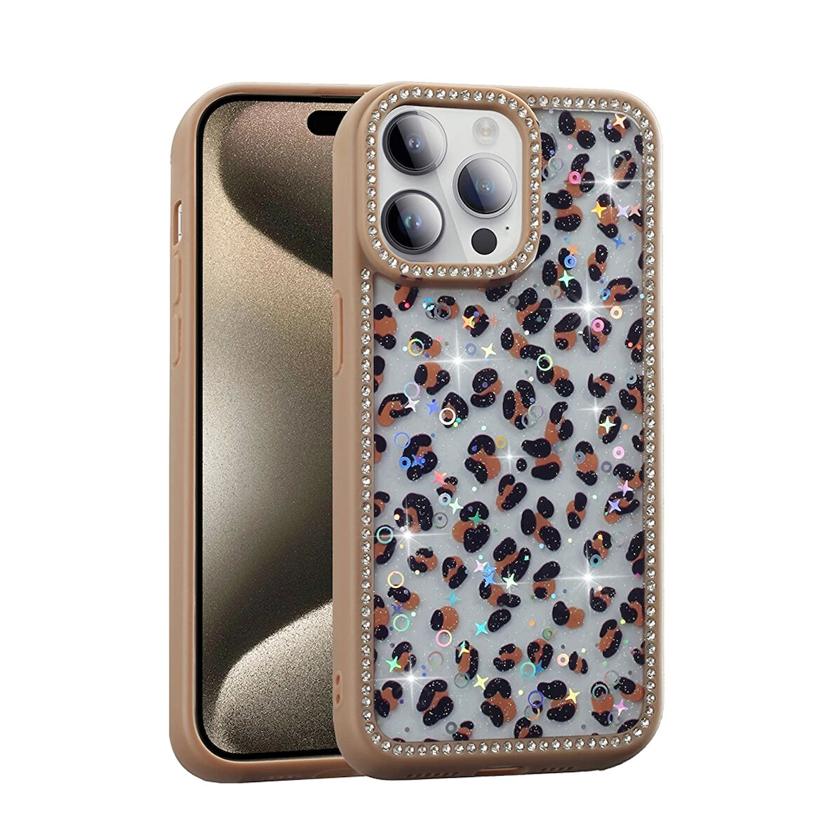 Apple iPhone 14 Pro Max Uyumlu Kılıf Taşlı ve Simli Tasarım Azra Kapak