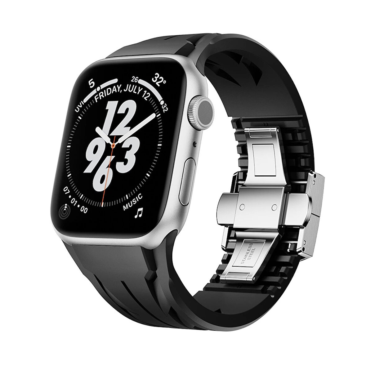 Apple Watch 42mm Uyumlu KRD-127 Metal Tokalı Silikon Kordon