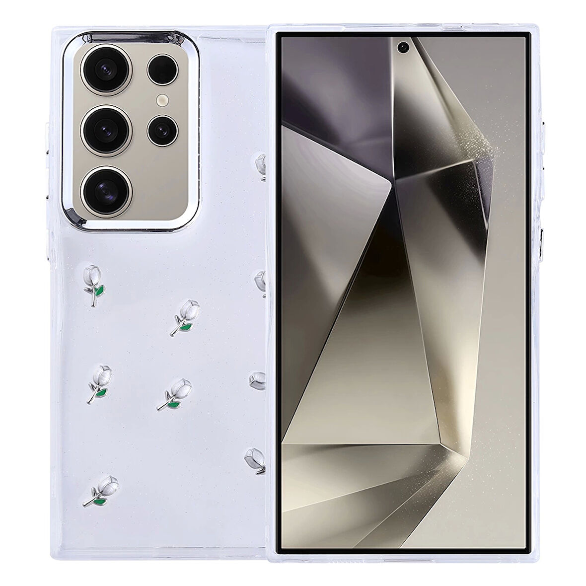 Galaxy S24 Ultra Uyumlu Kılıf Airbag Tasarımlı Simli Şeffaf Kutup Kapak