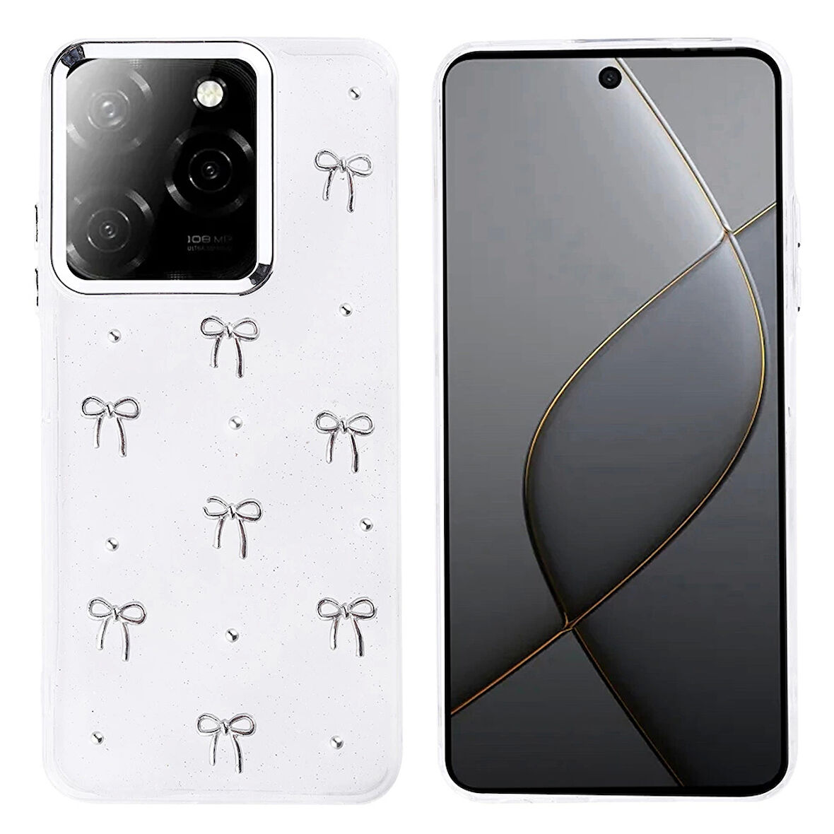 Tecno Spark 20 Pro 5G Uyumlu Kılıf Darbe Koruma Airbag Tasarımlı Simli Şeffaf Kutup Kapak