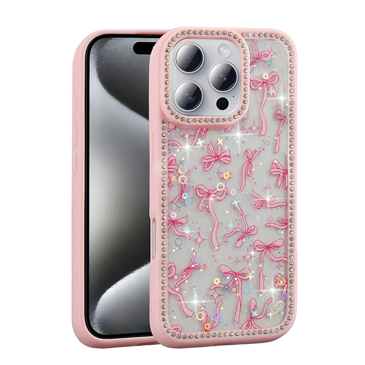 Apple iPhone 16 Pro Max Uyumlu Kılıf Taşlı ve Simli Tasarım Azra Kapak