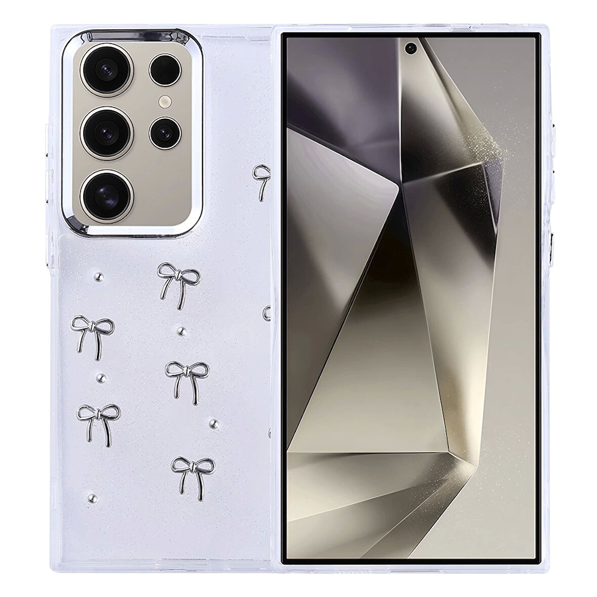Galaxy S24 Ultra Uyumlu Kılıf Airbag Tasarımlı Simli Şeffaf Kutup Kapak