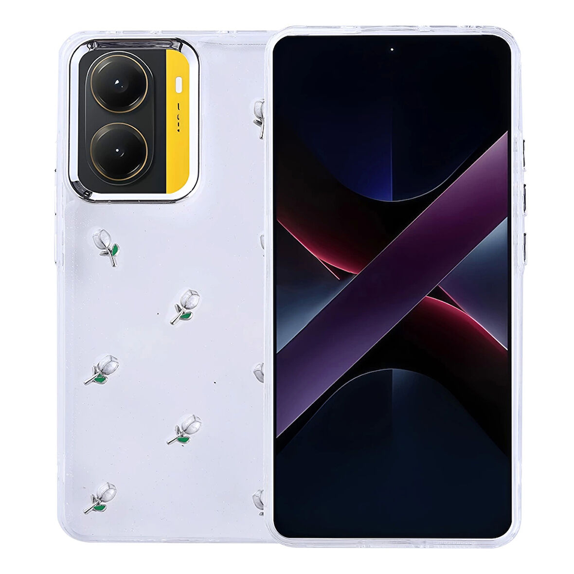Xiaomi Poco X7 Pro Uyumlu Kılıf Airbag Tasarımlı Simli Şeffaf Kutup Kapak