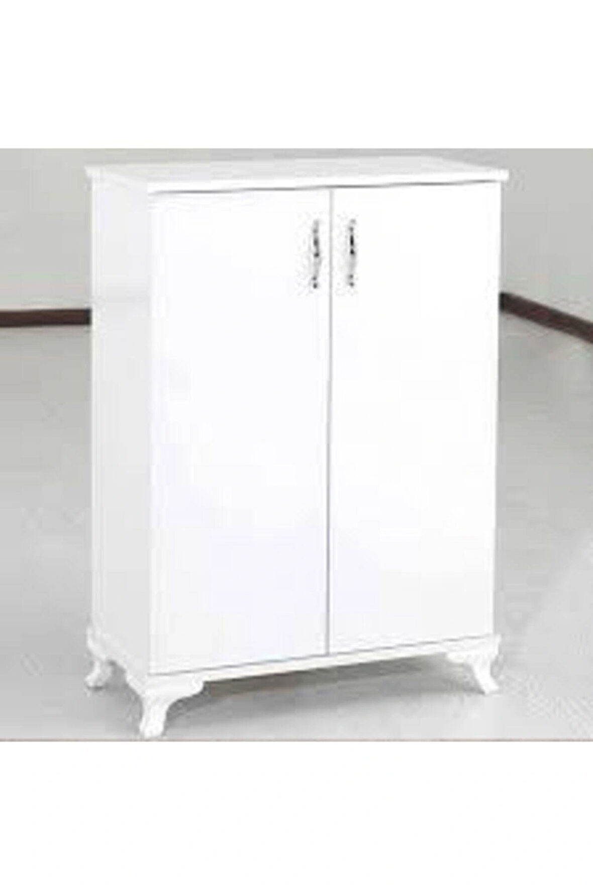 Moda Ahşap Çok Amaçlı 2 Kapaklı 3 Raflı Dolap ve Ayakkabılık, Mutfak Erzak Dolabı - Beyaz