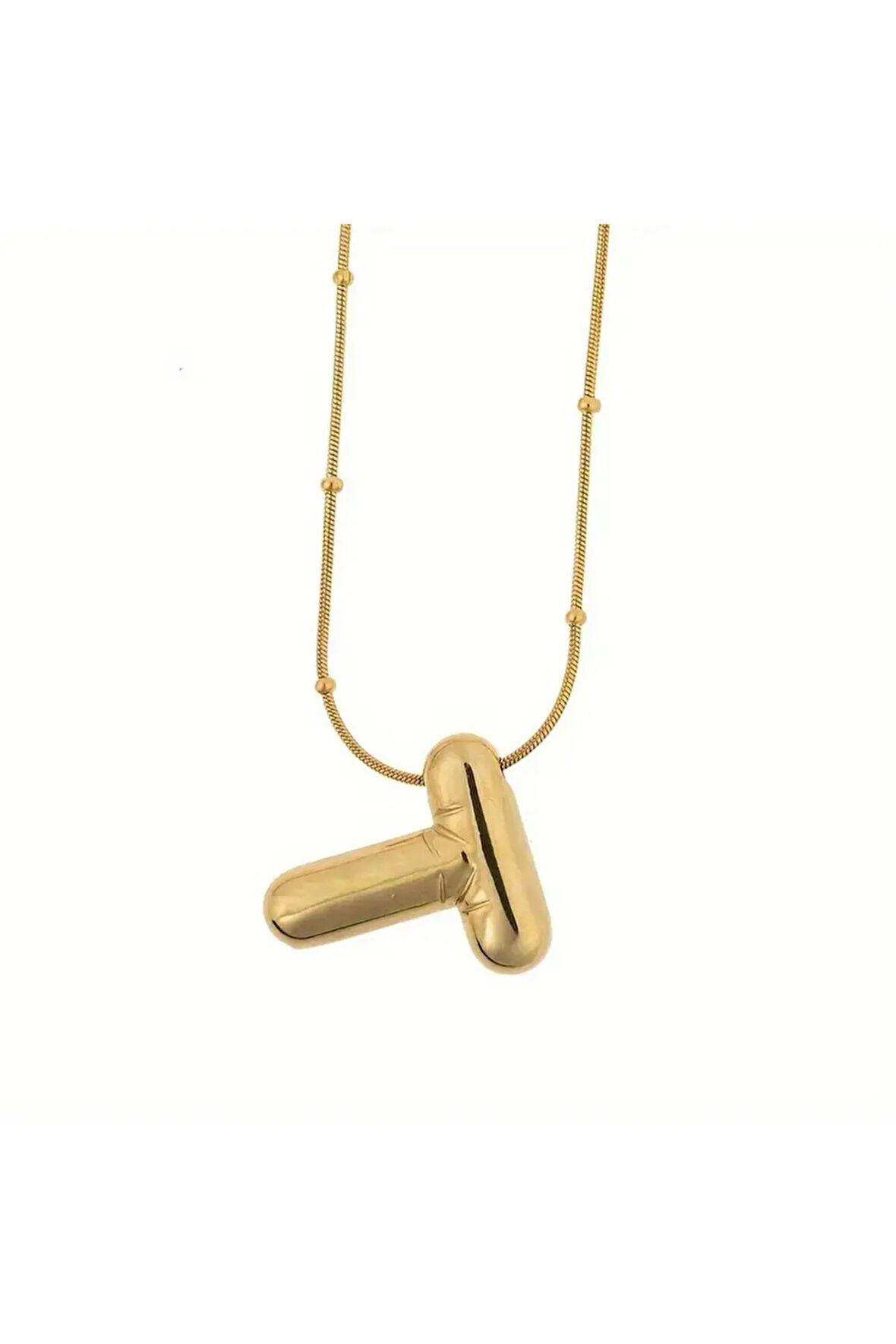 Kadın Çelik Kolye - Altın Kaplama T Harfi Balon Harf Kadın Kolye