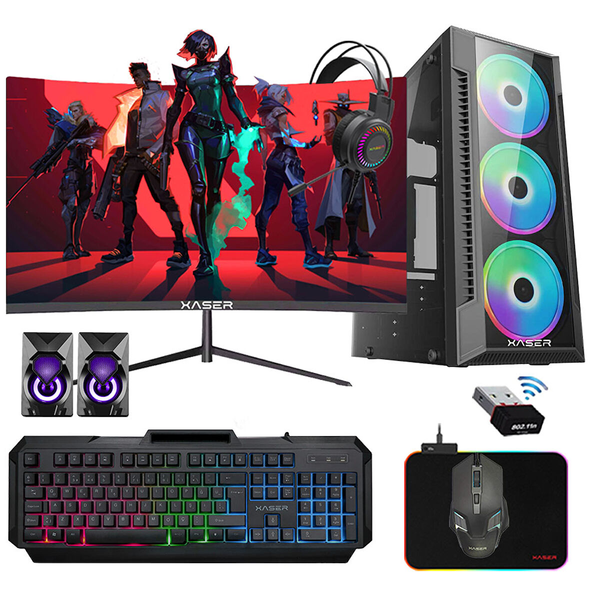 Xaser Xsr1183 Ryzen 5 5500 16GB Ram 256GB M.2 NVMe SSD 4GB GT740 23.8" 100Hz Curved Oyuncu Bilgisayarı