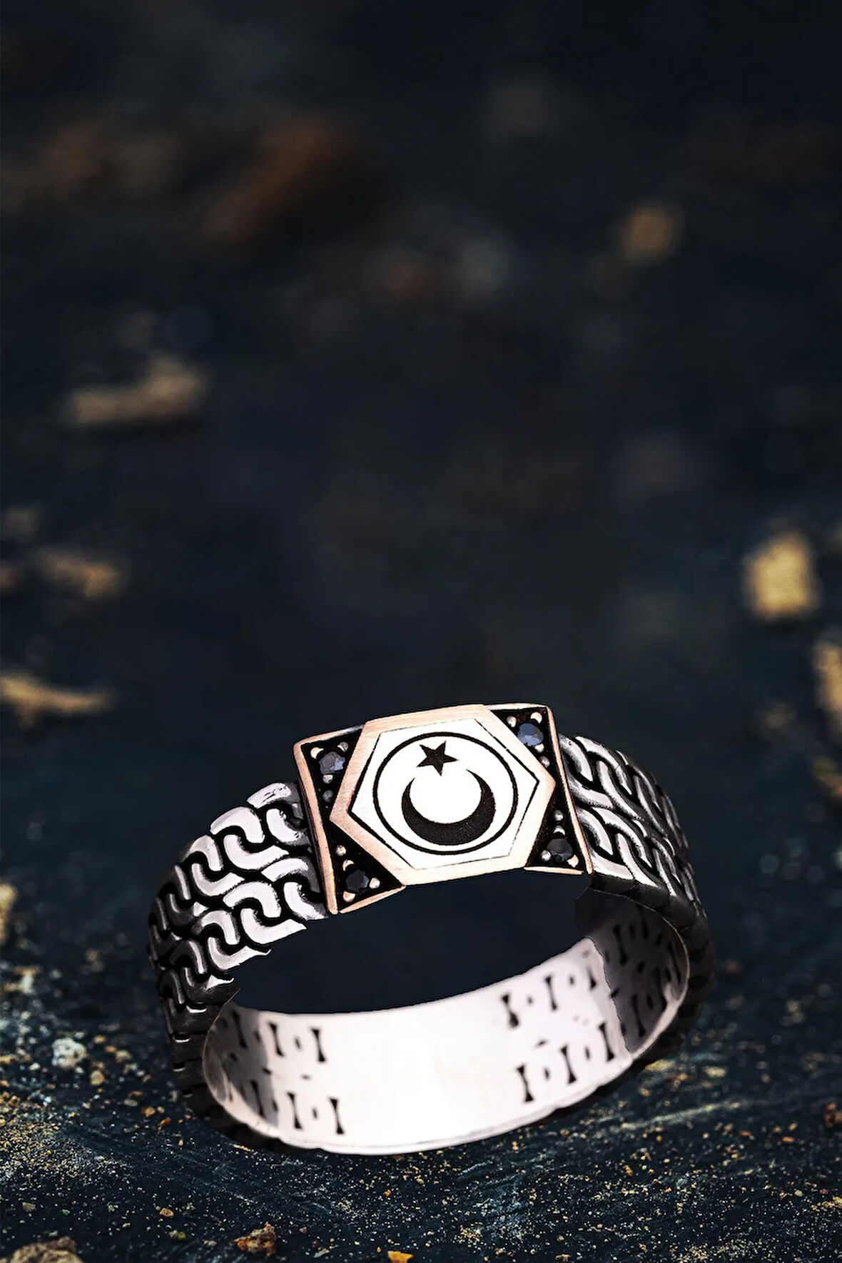 Erkek Gümüş Yüzük - Ay Yıldız Türk Bayrağı İnce Kibar Erkek Yüzük