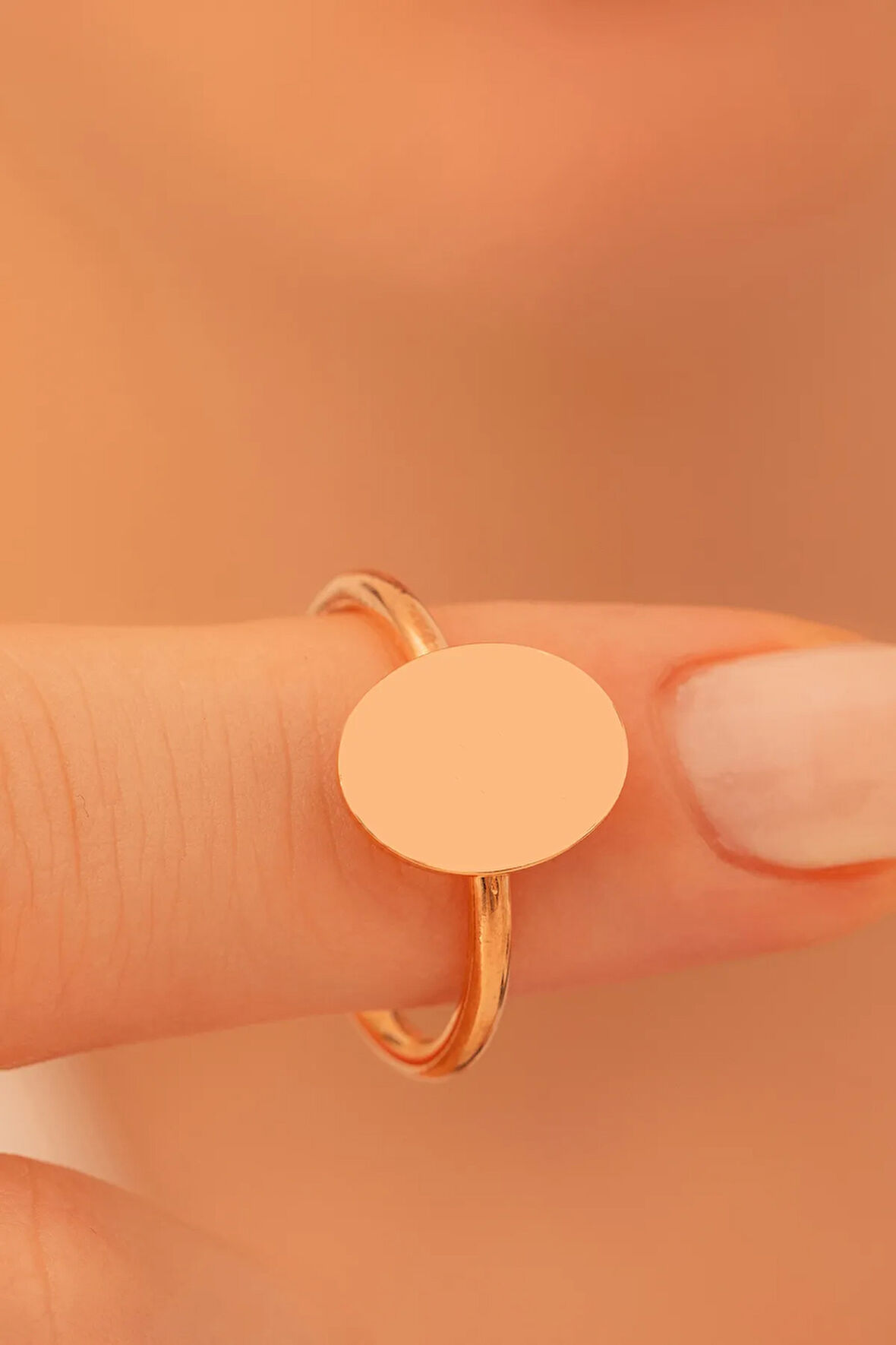 Kadın Gümüş Yüzük - El Işçiliği Rose Kaplama Elips Motifli Kadın Yüzük