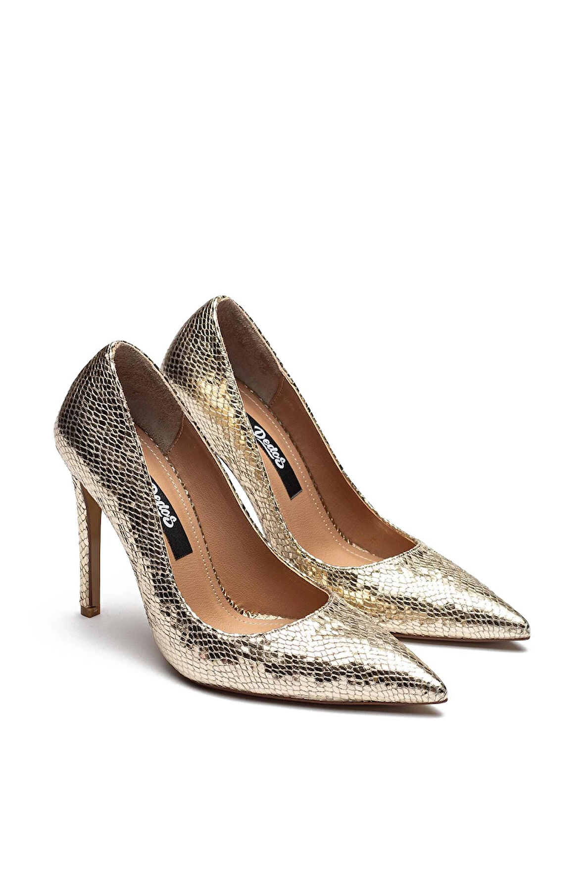 Kadın Topuklu Yılan Desen Abiye Ayakkabı GOLD