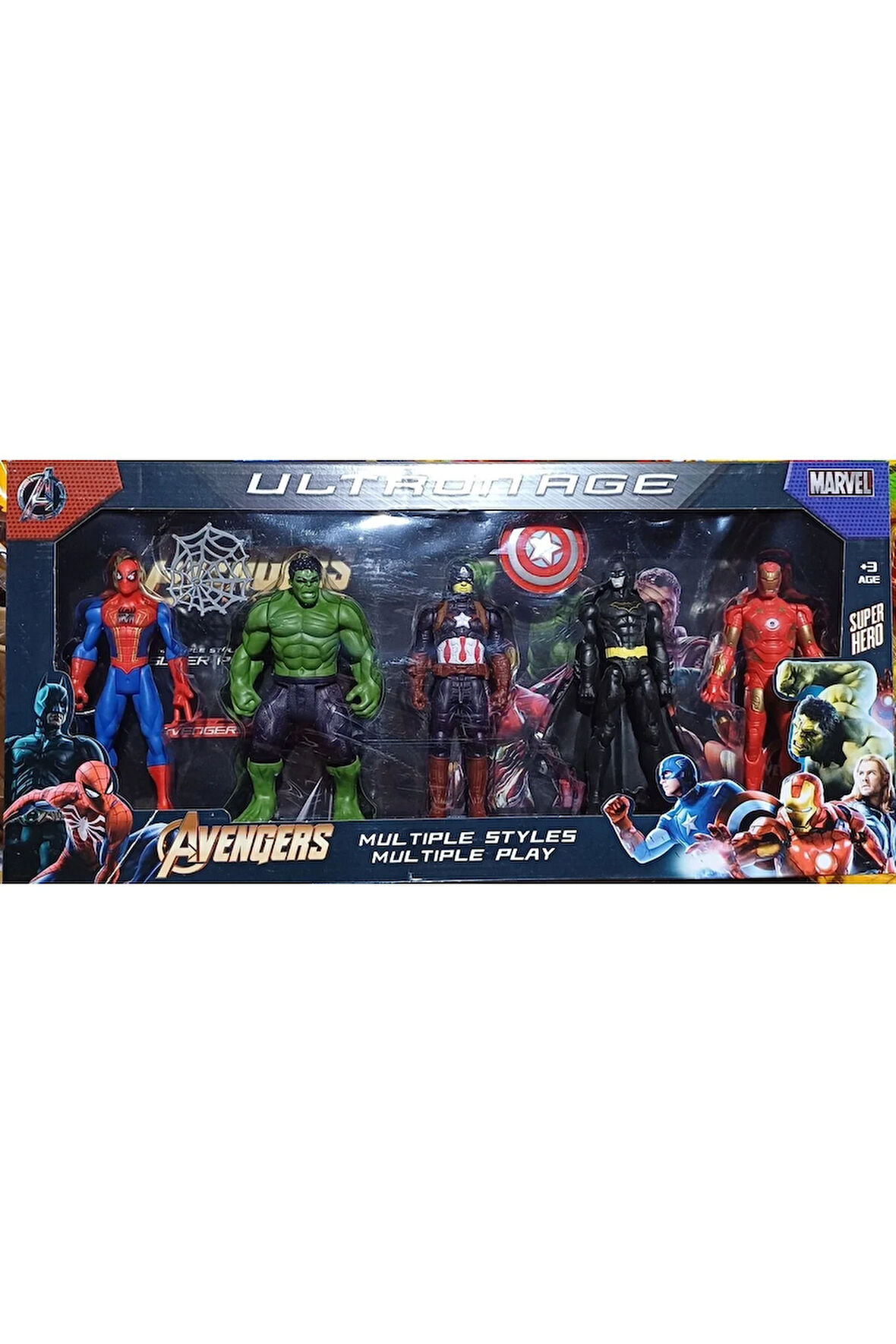 5'li Işıklı Kutulu Süper Kahraman Seti Hulk Örümcek Adam Ironman Batman Kaptan Amerika