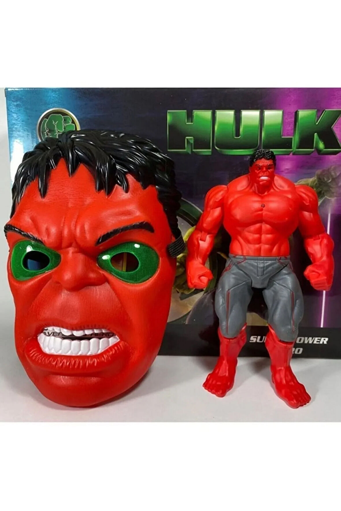 Kırmızı Hulk Maskesi Ve Figürü Oyuncak Maske