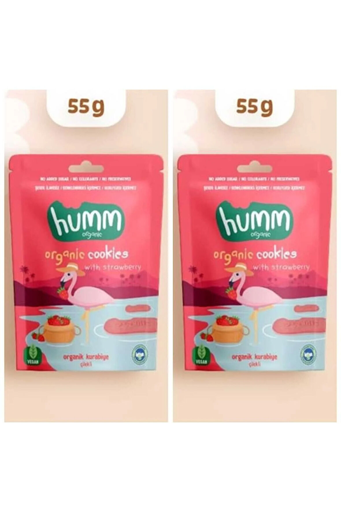 Organik Vegan Çilekli Kurabiye Atıştırmalık Paketi - 2 adet* 55 g