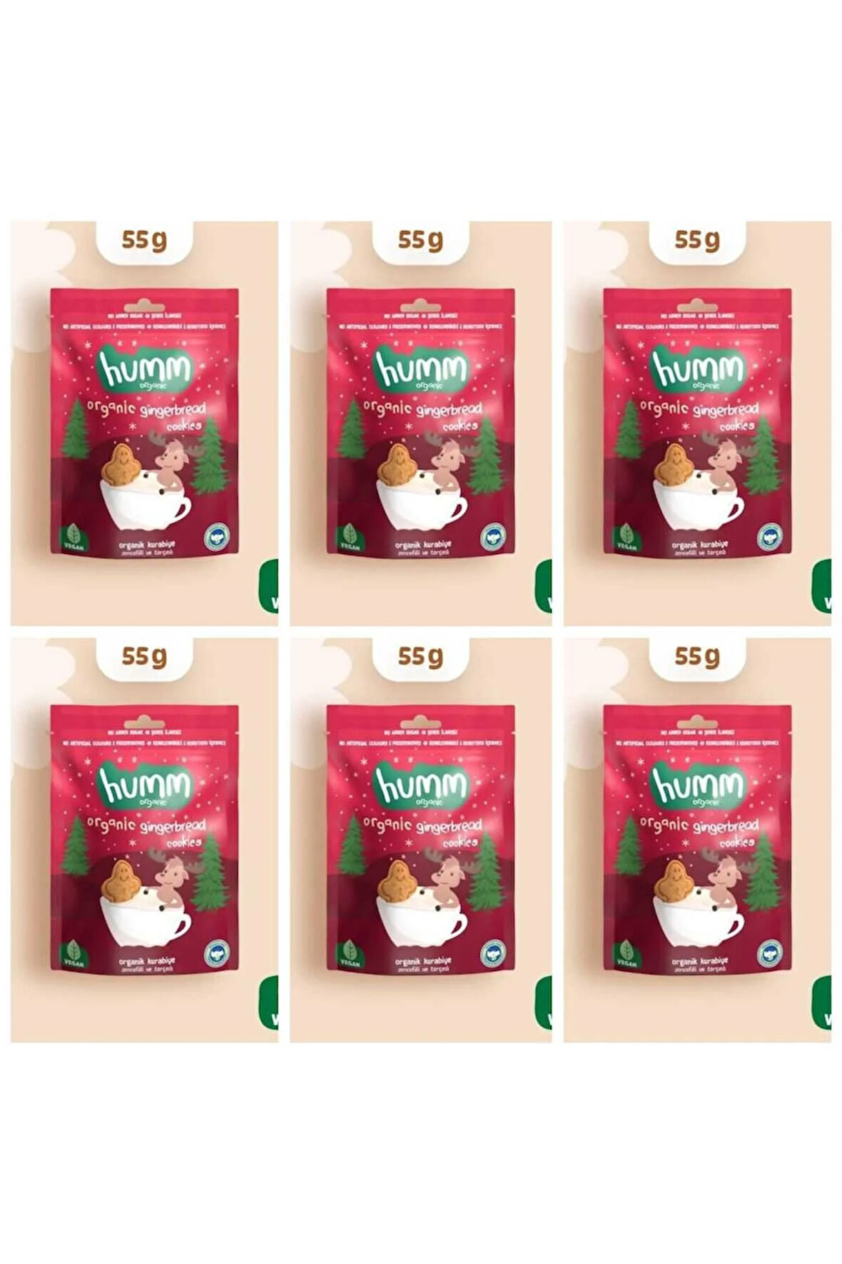 Organik Vegan Zencefilli ve Tarçınlı Kurabiye - 55g*6 adet